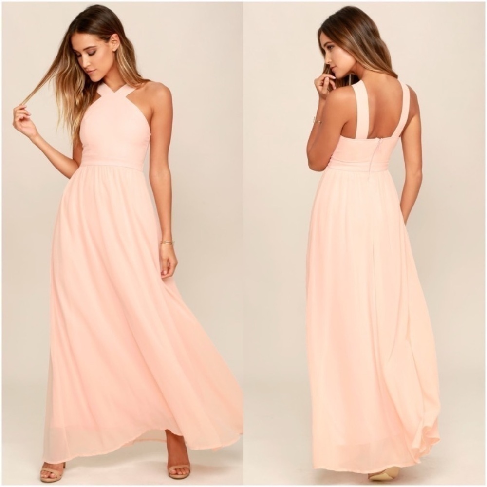 Lulus Air of Romance Peach Maxi Dress Bridesmaid Pink Blush NWT Wedding Spring M